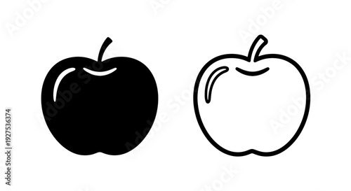 Apple Icons: Bold Black and Clean Outline - Fruit Graphics