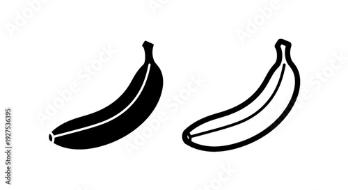 Banana Icons: Solid Black and Outline - Tropical Fruit Graphics