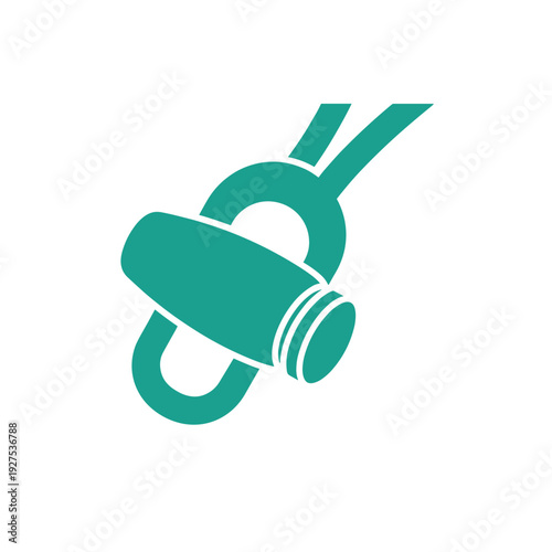 Teal cord stop against a pristine white isolated background, showcasing a minimalist design with a sleek cylindrical shape and looped cord detail