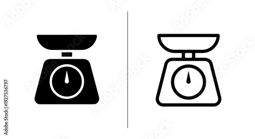 Kitchen Scale Icons: Solid Black and Outline Styles for Measurement and Weight
