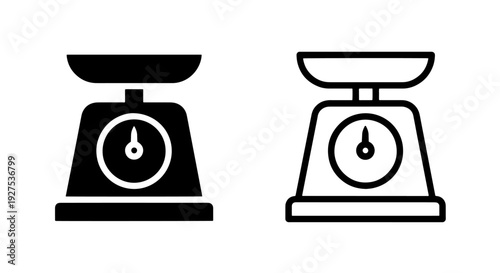 Kitchen Scales Icons: Black Solid and Outline Designs for Weight Measurement