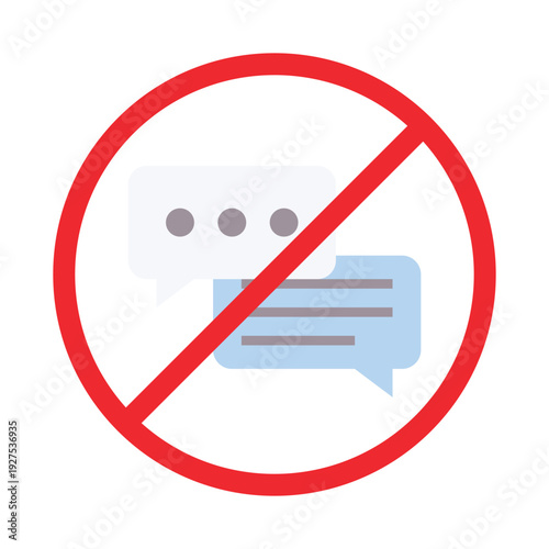 No Chat Sign, Line Message Bubble Prohibited Symbol Vector Illustration