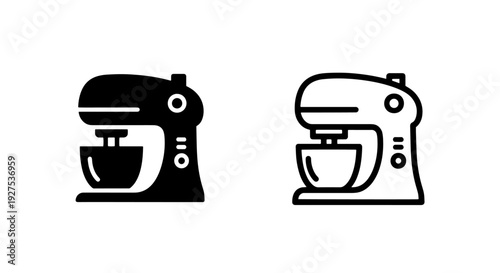 Stand Mixer Kitchen Appliance Icons: Baking and Cooking Equipment in Solid and Outline