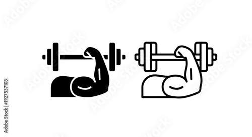 Strong Arm with Dumbbell Icon for Fitness, Biceps, Strength, and Workout Concepts