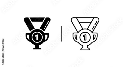 First place winner trophy cup and number one medal icon for champions and success.