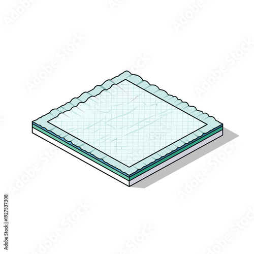 Isolated puppy pad on white background with shadow, featuring a clean and minimalist design, emphasizing absorbent layers and crisp edges
