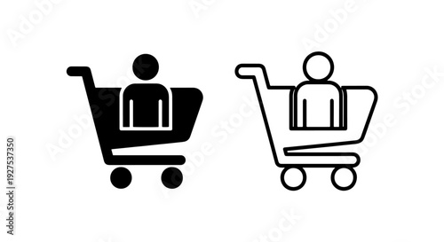 Shopping cart with user icon, customer buying and online shop account symbol for e-commerce.