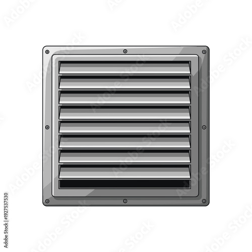 Metallic vent panel with horizontal slats, isolated on a clean white background, showcasing industrial design and functionality