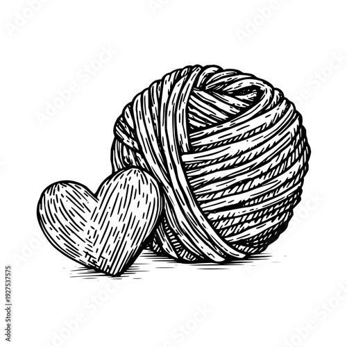 Heart Shaped Object Next to Skein of Yarn on White Background