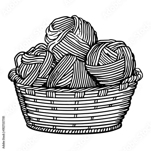Yarn Balls in Woven Basket Isolated on White