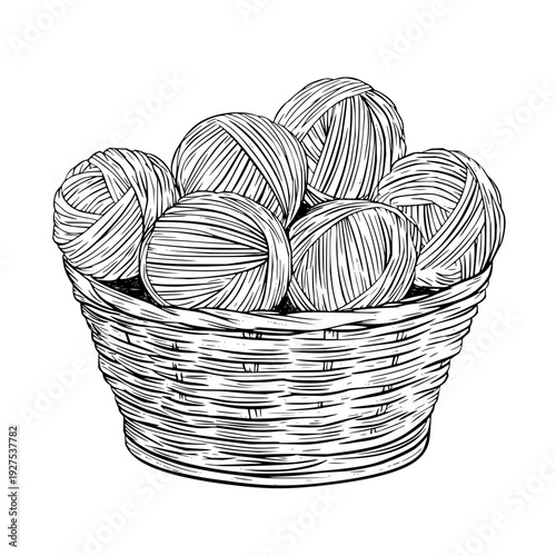 Yarn Balls in Wicker Basket Isolated on White