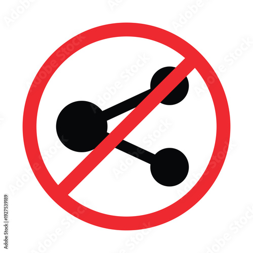 No Sharing Sign, Share Prohibited Social Media Symbol Vector Illustration