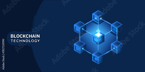 Abstract blockchain technology illustration with interconnected glowing cubic structures