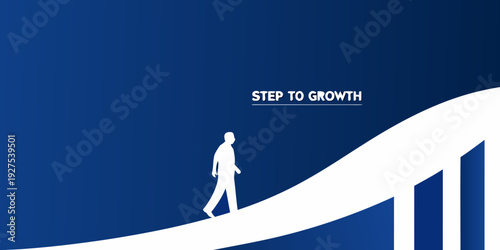 A silhouette walks up a staircase representing progress and growth