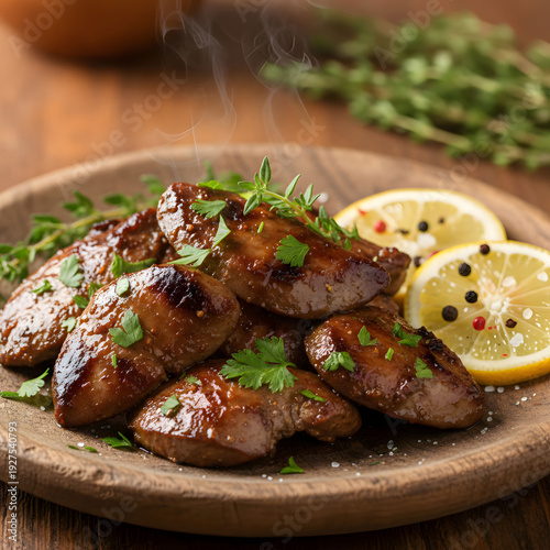 Grilled chicken liver with herbs and spices