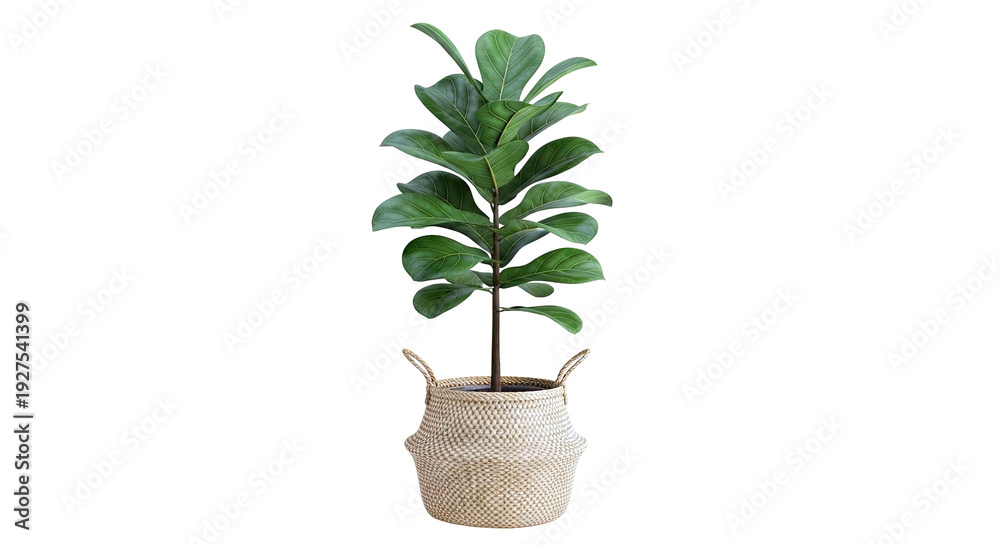 Obraz premium Fiddle Leaf Fig plant in woven basket
