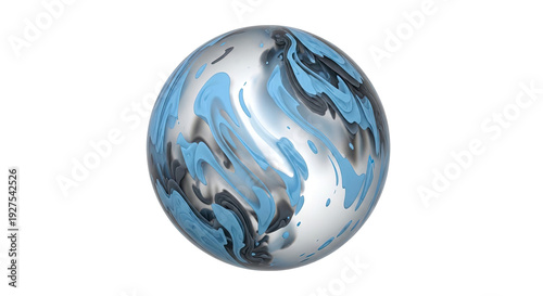 Abstract Sphere with Swirling Blue and Grey Patterns
