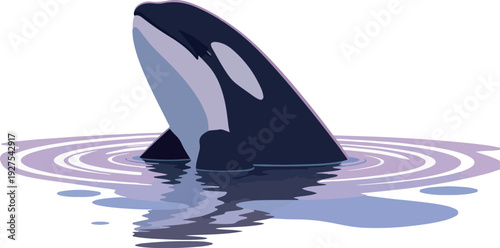 Pixel Art Orca Whale Emerging From Purple Water