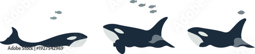 Pixel Art Orca Whales Swimming in Blue Ocean Water with Bubbles