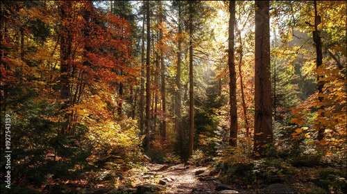 Wallpaper Mural Autumn Forest Scene with Vibrant Colored Leaves and Dappled Sunlight
 Torontodigital.ca