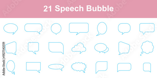 21 Speech bubbles thin line icons set. Speech, bubble, talk, chat, message, balloon and communication. Vector design. chat box for social media communication, digital marketing and customer support 