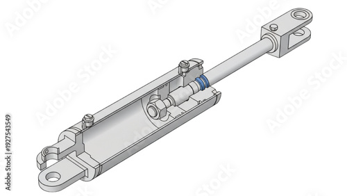 3D CAD rendered cutaway view of an industrial hydraulic cylinder assembly