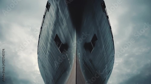 Wallpaper Mural Large ship's bow and hull dominating the frame, seen from below against a dramatic, overcast sky, conveying strength, journey, and powerful construction Torontodigital.ca