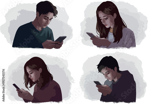 Pixel Art People On Phones Minimalist Icons