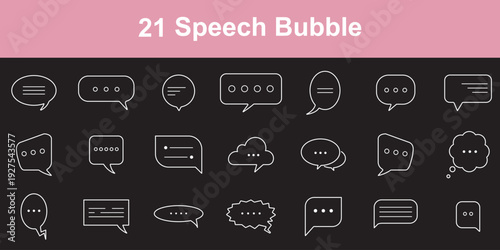 21set of speech bubble icon editable stroke vector illustration in modern thin line style. Popup bubble speech line icon set. Vector for message comment chat icon. Ideal for modern communication 