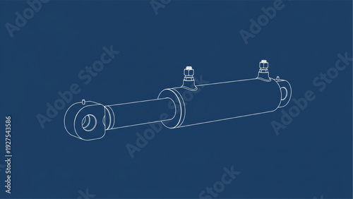 Detailed technical blueprint of a hydraulic cylinder mechanical assembly