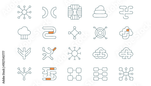 Collection of simple line icons representing weather and environmental concepts from a modern viewpoint