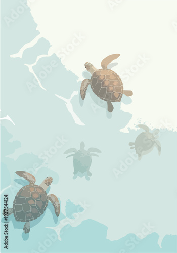 Pixel Art Sea Turtles Swimming in Shallow Turquoise Water