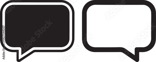 Two contrasting speech bubbles, one black and one white, side by side