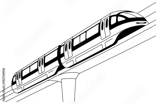 A monorail train illustration traveling on an elevated track