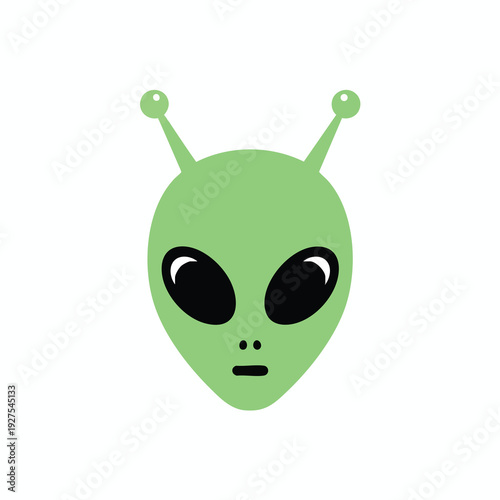 Cute Green Alien Character with Large Eyes and Antennae for Science Fiction and Space Themed Projects