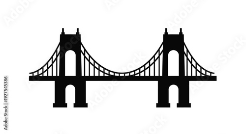 Black silhouette of a suspension bridge showcasing elegant design silhouette