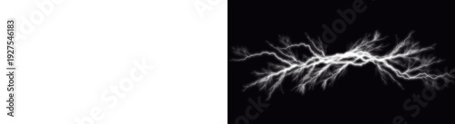 Vibrant white stereoscopic lightning storm striking across a black night sky showing intense electric energy and voltages and storm lighting PNG