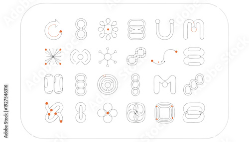 Collection of assorted scientific symbols and icons representing various concepts in a minimalist line art style
