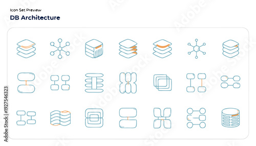 Database architecture icons set on a clean white background viewed from directly above