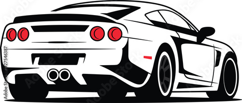 Dynamic rear view of a white sports car with black accents and red taillights vehicle automobile