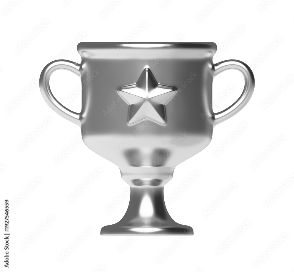 Fototapeta premium High quality 3D chrome trophy cup for black and white backgrounds. Symbol of victory and champion success. Ideal for awards, contests, games, and marketing designs. 