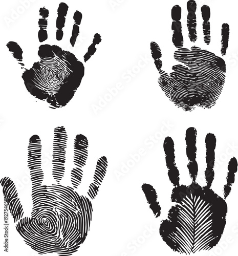 Black Handprint With Fingerprint Texture Vector Illustration Set on white background 