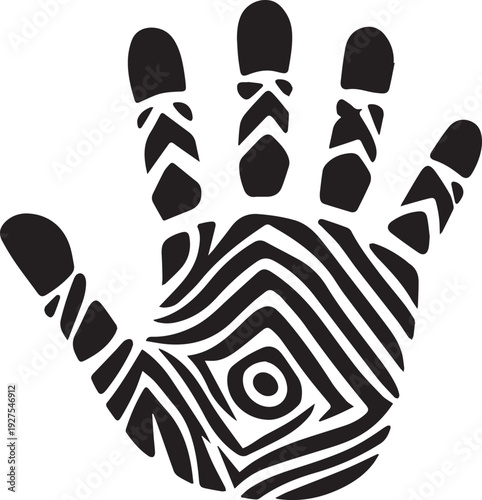 Black Handprint With Fingerprint Texture Vector Illustration Set on white background 