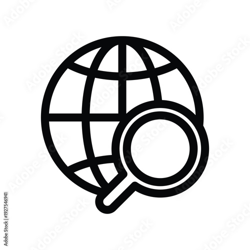 magnifying glass and globe sign outline icon vector design good for web or mobile app