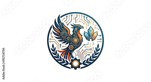 Phoenix Tech Emblem with Circuitry and Crystals