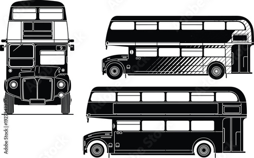 double decker bus, vintage transport, vector illustration, city vehicle, classic transit, retro travel, public transport, urban mobility design set