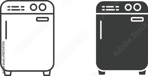 Icon set of a washing machine in outline and solid fill styles appliance laundry