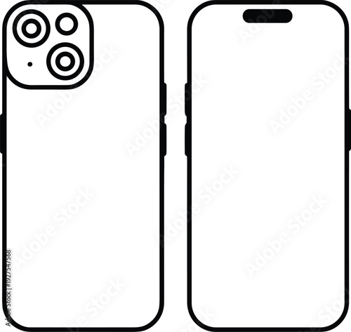 Outline illustration of a modern smartphone showing front and back views mobile device