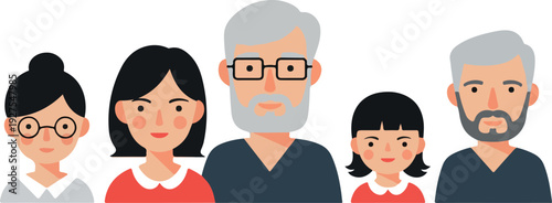 Pixel Family Portrait With Elders And Child Isolated Flat Design Illustration