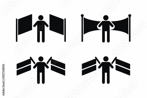 Motorsport Finish Line Banner icon set of Silhouette Vector Isolated